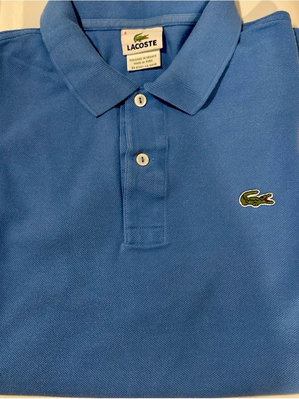 Lacoste Pique Polo Shirt in Blue with Green Crocodile Logo